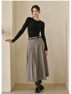 Delightful Pintuck Check Long Skirt Belt Set Brown - MICANE - BALAAN 4