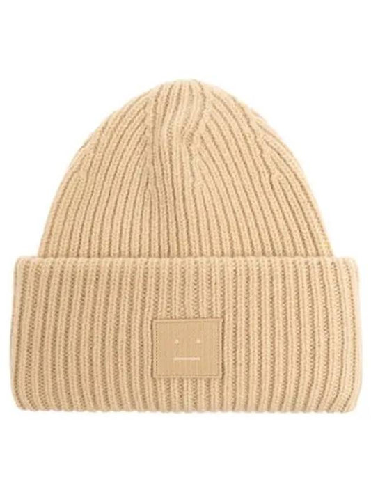 Face Patch Ribbed Wool Beanie Biscuit Beige - ACNE STUDIOS - BALAAN 2