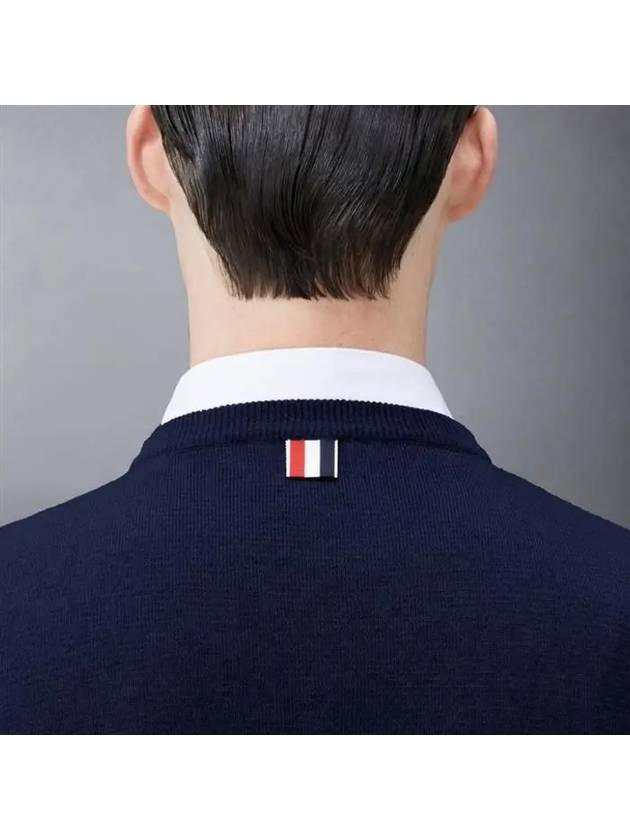 Men's Milan Stitch Armband Crew Neck Knit Top Navy - THOM BROWNE - BALAAN 4