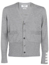 Men's Fine Merino Wool 4 Bar Cuff V-Neck Cardigan Grey - THOM BROWNE - BALAAN 2