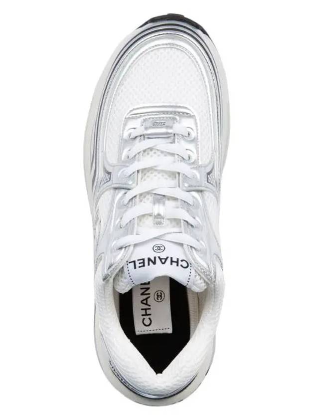 Fabric Laminated Low Top Sneakers Silver - CHANEL - BALAAN 4