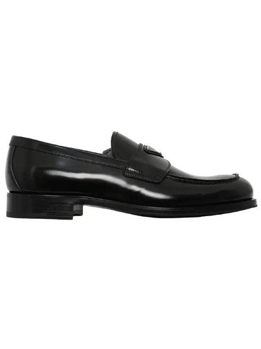 Men's Triangle Logo Leather Loafers Black - PRADA - BALAAN 1