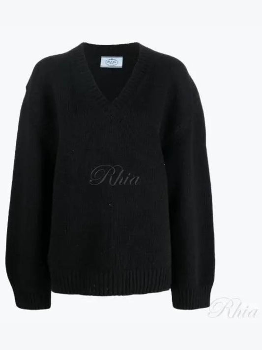 Wool Cashmere V-Neck Knit Top Black - PRADA - BALAAN 2