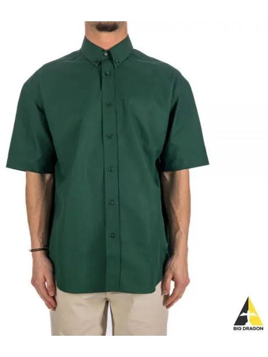 Cotton Oxford Short Sleeve Shirt Green - BURBERRY - BALAAN 2