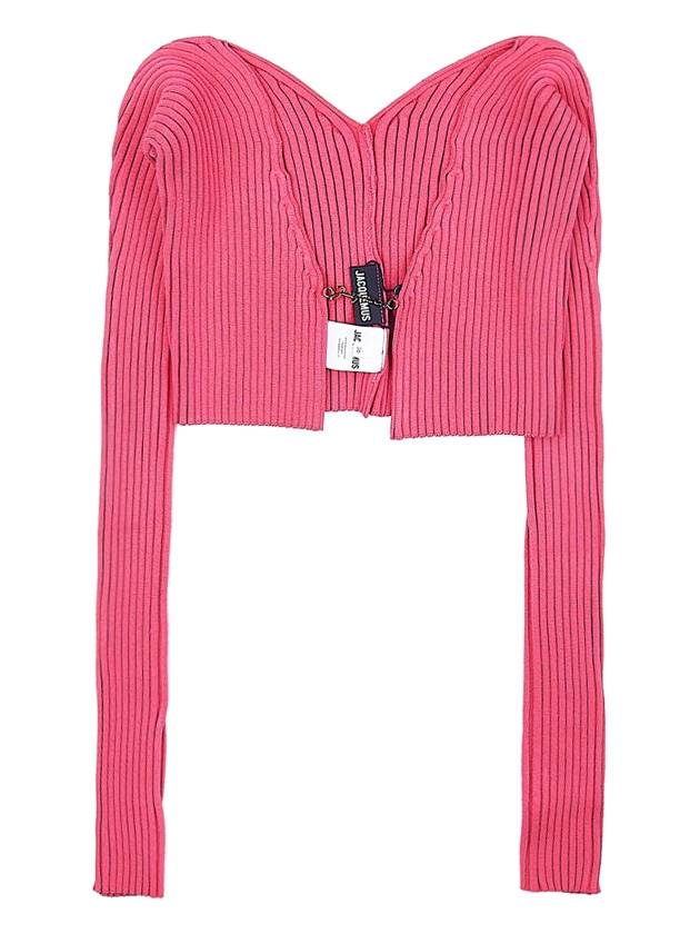 Le Maille Fralu Micro Charm Logo Crop Cardigan Pink - JACQUEMUS - BALAAN.