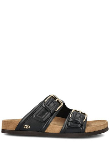 V Logo Leather Sandals Black - VALENTINO - BALAAN 1