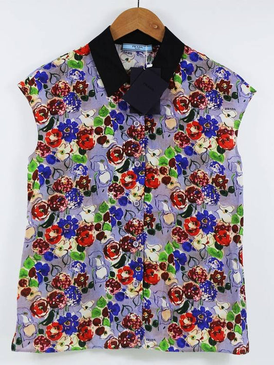 Women's 100% Silk Floral Shirt Blouse P4885 - PRADA - BALAAN 1