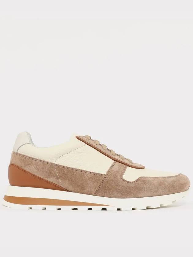 Suede Leather Low Top Sneakers Beige - BRUNELLO CUCINELLI - BALAAN 3