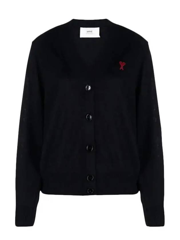 Heart Logo Wool Cardigan Black - AMI - BALAAN 2