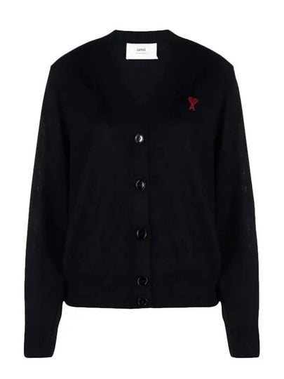 Heart Logo Wool Cardigan Black - AMI - BALAAN 2