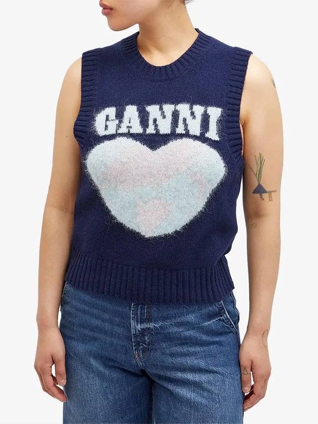 Logo Heart Gilet Vest Navy - GANNI - BALAAN 3