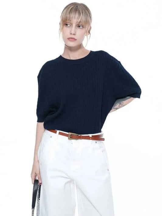 Women s LCRHK NY Linen Cable Round Half Knit Navy - CHANCE'S NOI - BALAAN 1