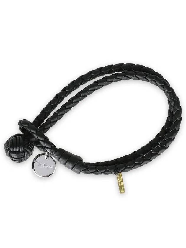 Intrecciato Double Leather Bracelet Black - BOTTEGA VENETA - BALAAN 3