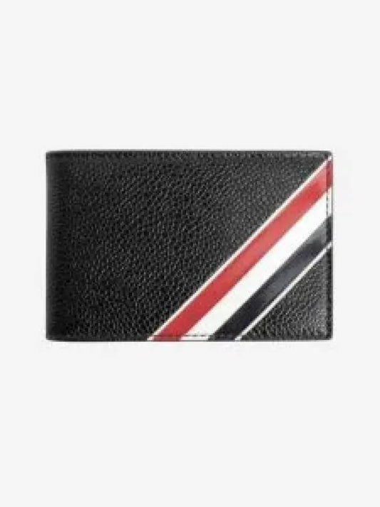 Three Stripe Leather Half Wallet Black - THOM BROWNE - BALAAN 2