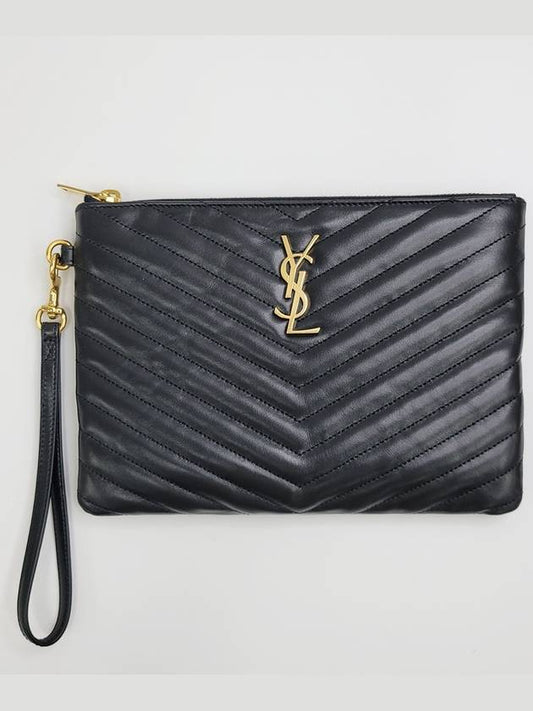 Matelasse Monogram Logo Strap Clutch Bag Black - SAINT LAURENT - BALAAN 2