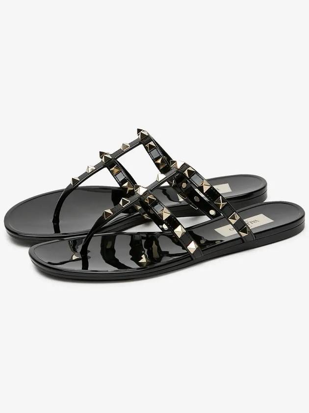 Rockstud PVC Rubber Flat Flip Flops Black - VALENTINO - BALAAN 3