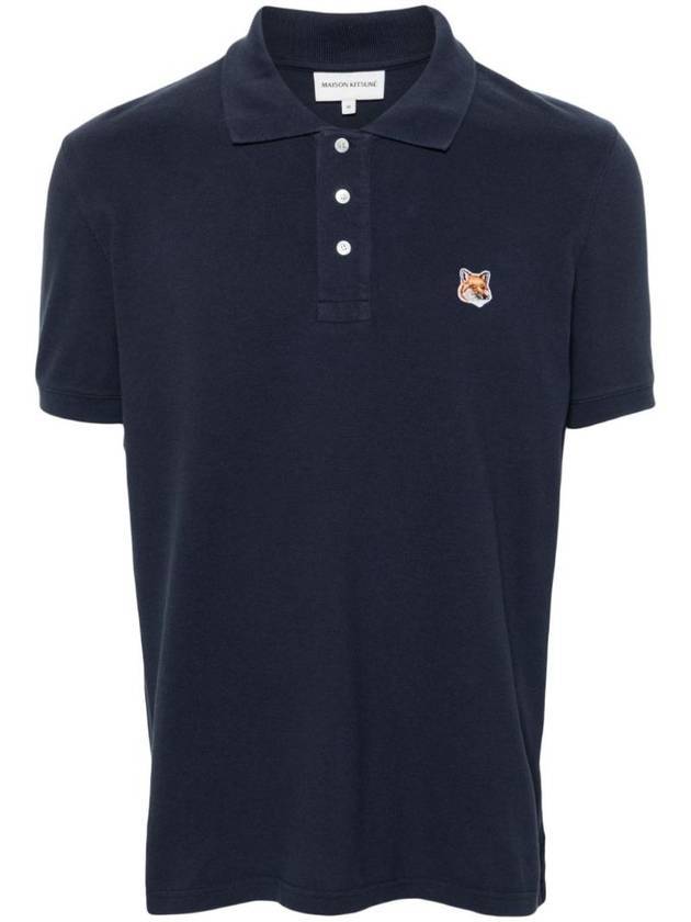 Fox Head Patch Cotton Polo Shirt Blue - MAISON KITSUNE - BALAAN 1