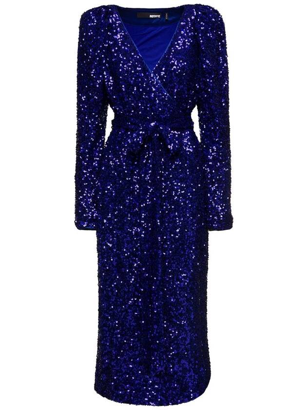 Long Blue Wrap Dress With All-Over Sequins In Stretch Polyester Woman Rotate - ROTATE - BALAAN 1