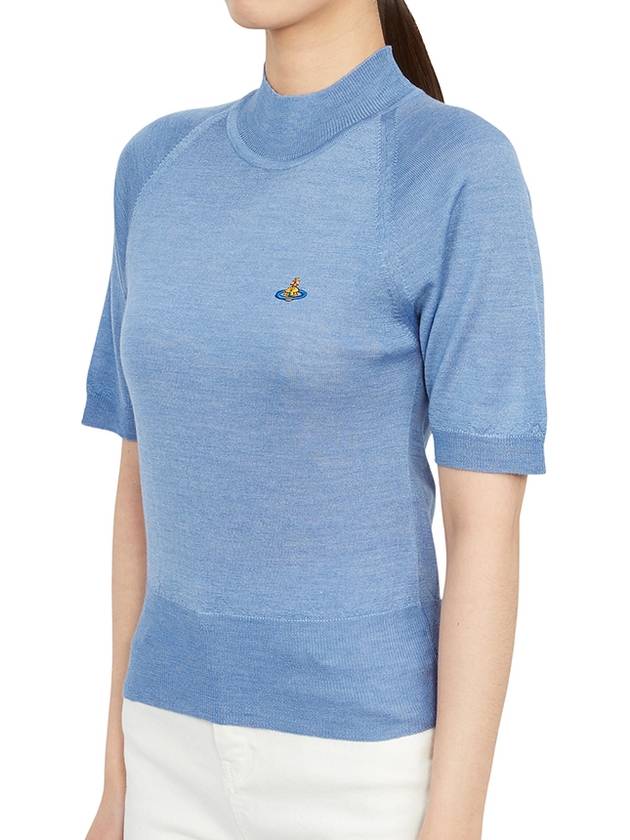 Women's ORB Logo Mock Neck Short Sleeve Knit Top Indigo Blue - VIVIENNE WESTWOOD - BALAAN.