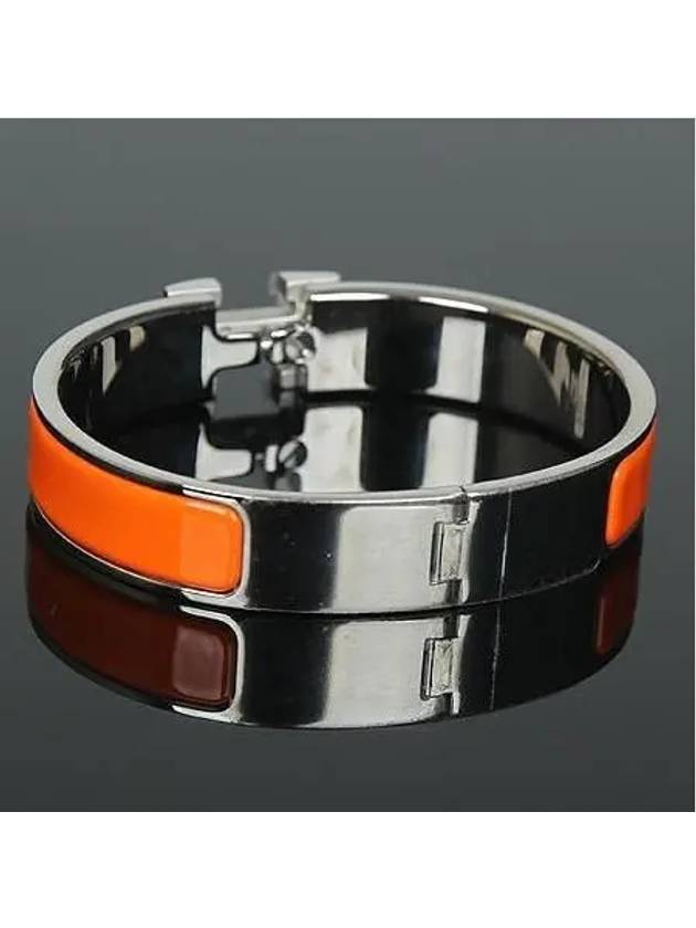 CLIC Click Ash silver white logo orange color PM bangle bracelet - HERMES - BALAAN 4