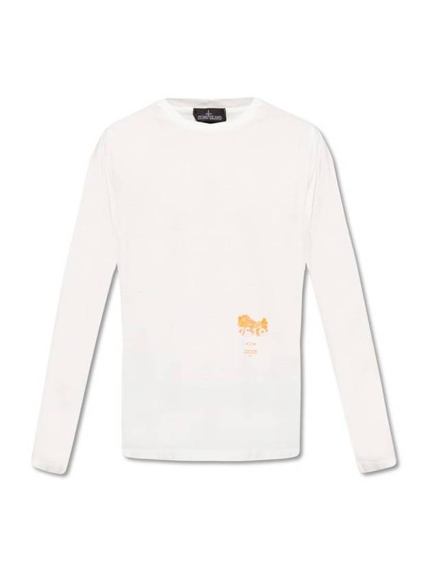 Men's Neo Flora Print Organic Cotton Long Sleeve T-Shirt White - STONE ISLAND - BALAAN 1