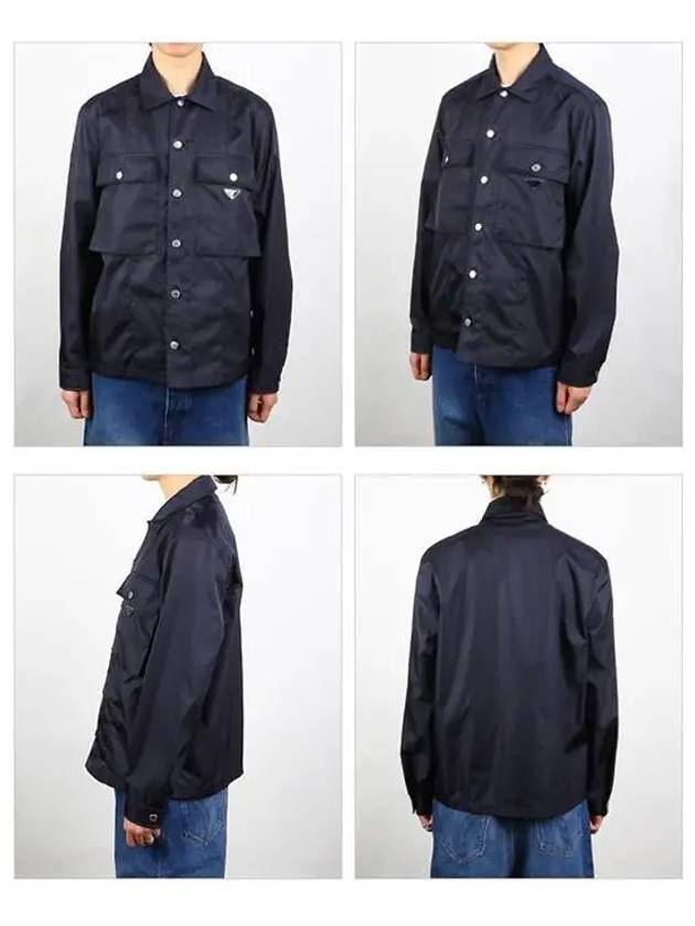 Men's Flap Pocket Regular Fit Re-Nylon Jacket Navy - PRADA - BALAAN 3