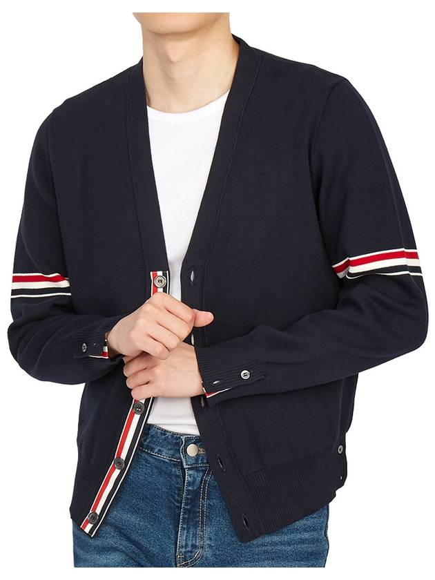 Milano Stitch Sprite Armband Cotton V-neck Cardigan Navy - THOM BROWNE - BALAAN 7