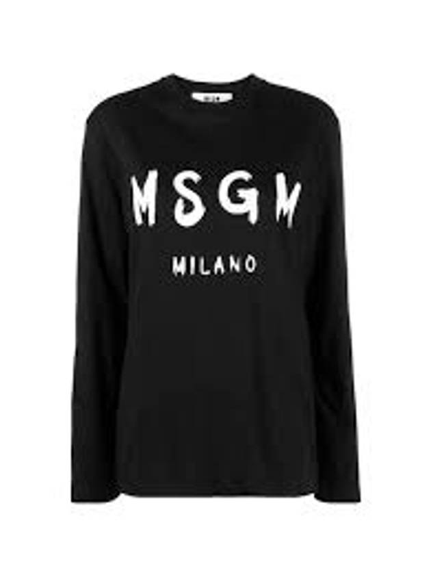 Milano Brushed Logo Cotton Long Sleeve T-Shirt Black - MSGM - BALAAN 1