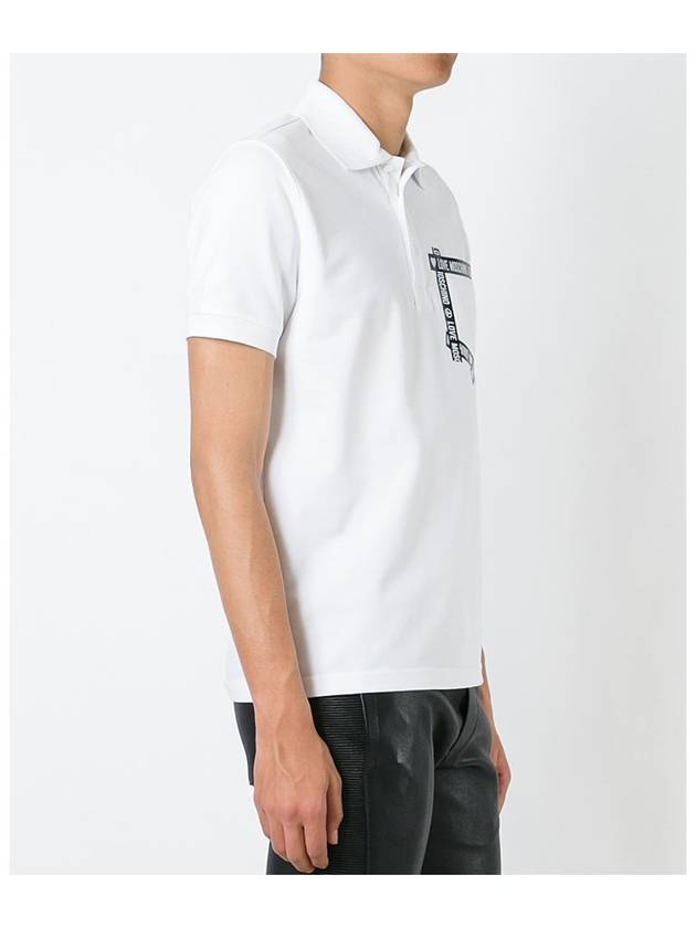 Men's Logo Tape Short Sleeve PK Shirt White - MOSCHINO - BALAAN.