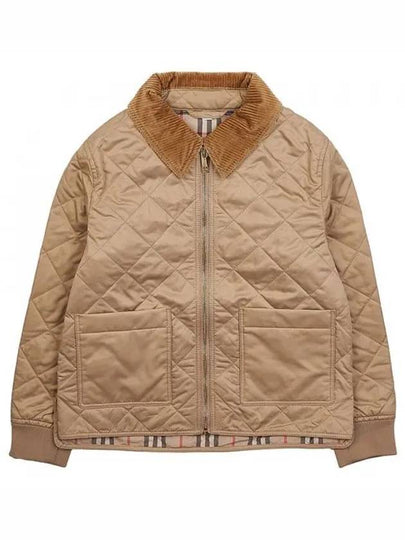 Kids Corduroy Collar Diamond Quilted Jacket Beige - BURBERRY - BALAAN 2