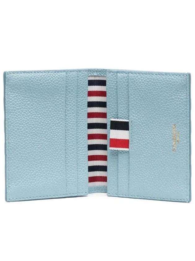 Pebble Grain Leather 4-Bar Stripe Double Card Wallet Blue - THOM BROWNE - BALAAN 5