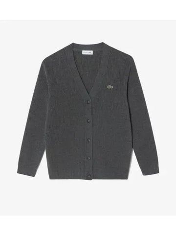 Women s wool V neck cardigan charcoal gray - LACOSTE - BALAAN 1