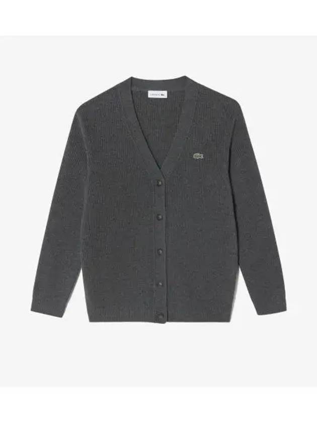 Women s wool V neck cardigan charcoal gray - LACOSTE - BALAAN 1