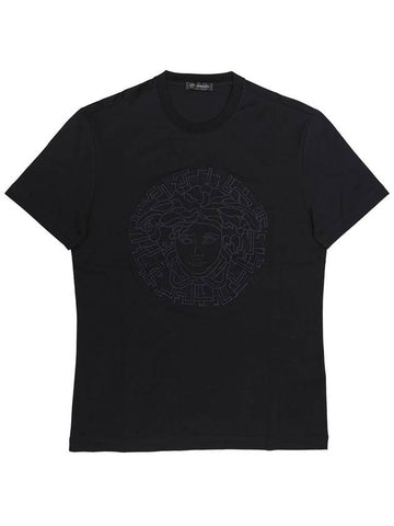 20Embroidered Logo Cotton T-Shirt Black A76133 A201952 A008 - VERSACE - BALAAN 1