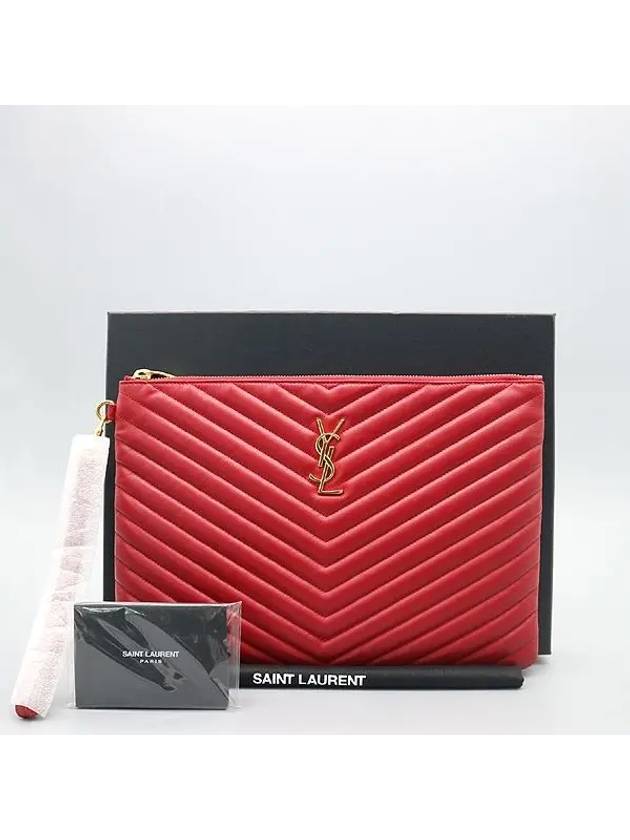 559193 Red color Matrace quilted monogram gold logo tablet pouch clutch bag - SAINT LAURENT - BALAAN 1