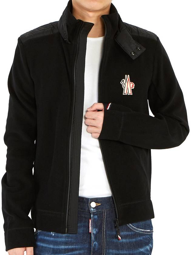 Logo Patch Fleece Zip-Up Jacket Black - MONCLER - BALAAN 7