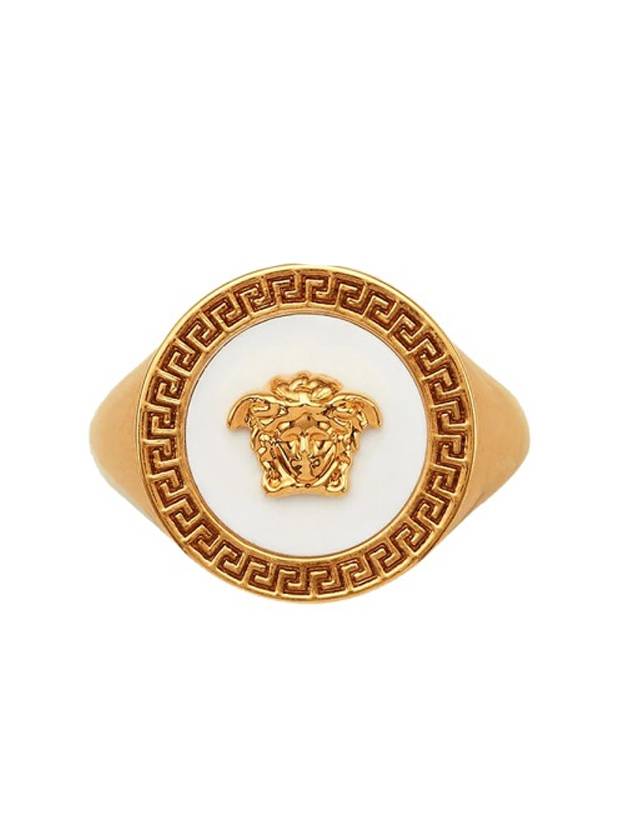 Enamel Medusa Ring Gold White - VERSACE - BALAAN.