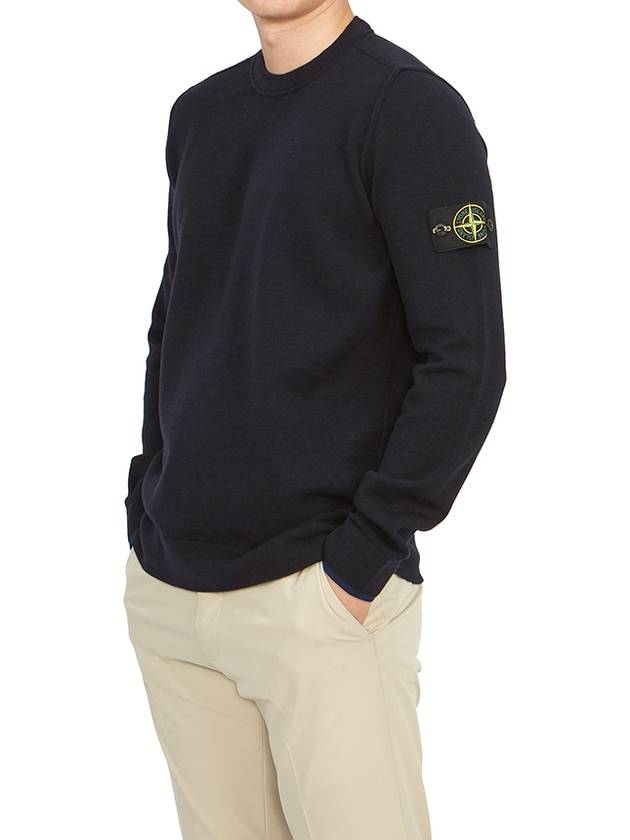 Logo Patch Crew Neck Knit Top Navy - STONE ISLAND - BALAAN 6