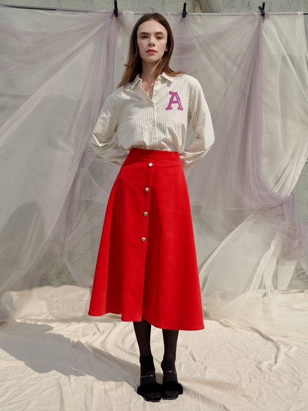 Lily Rose Corduroy Flare A-line Skirt Red - SORRY TOO MUCH LOVE - BALAAN 1