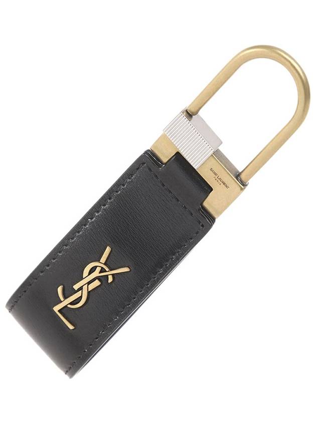 Tiny Cassandre Keyholder in Smooth Leather Black - SAINT LAURENT - BALAAN 2