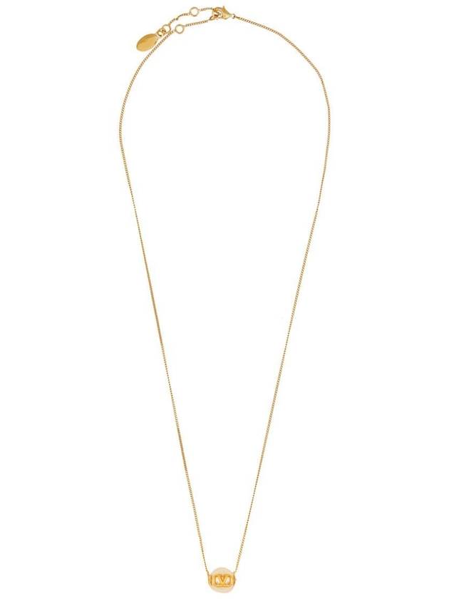 V Logo Signature Pearl Necklace Gold - VALENTINO - BALAAN 3