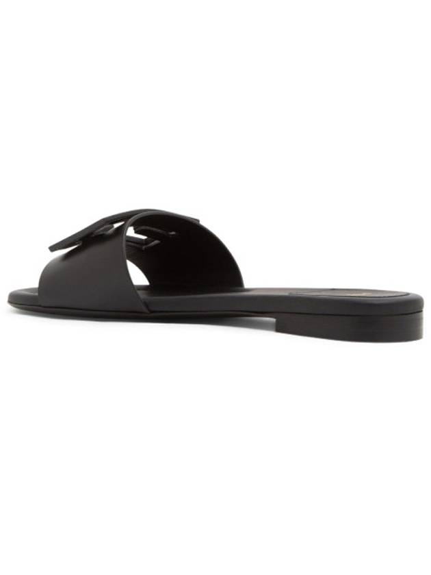 Baguette FF Logo Leather Slippers Black - FENDI - BALAAN 6