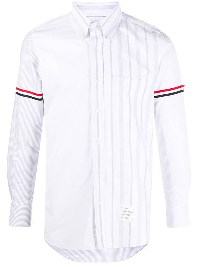 Men's Poplin Grosgrain Armband Stripe Long Sleeve Shirt White - THOM BROWNE - BALAAN 1