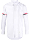 Men's Poplin Grosgrain Armband Stripe Long Sleeve Shirt White - THOM BROWNE - BALAAN 1