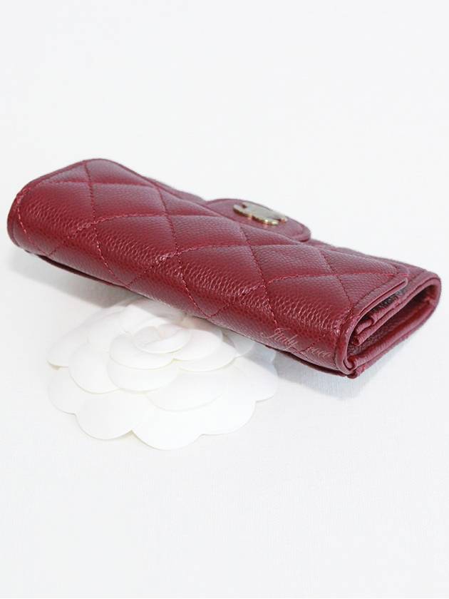 Classic Card Holder Grained Shiny Calfskin Gold Metal Burgundy - CHANEL - BALAAN 5