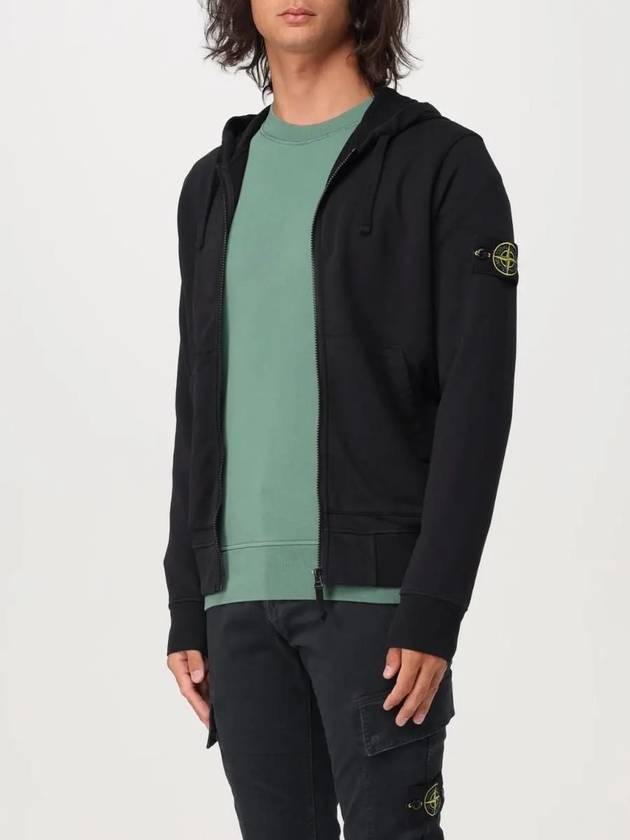 Cotton Fleece Garment Dyed Zip Up Hoodie Black - STONE ISLAND - BALAAN 5