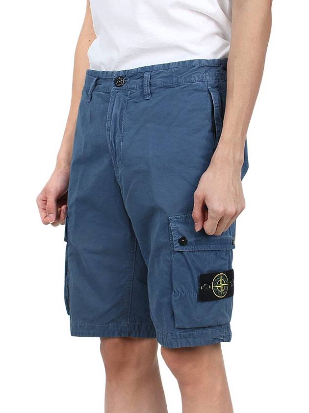 Logo Cotton Slim Cargo Shorts Blue - STONE ISLAND - BALAAN 5