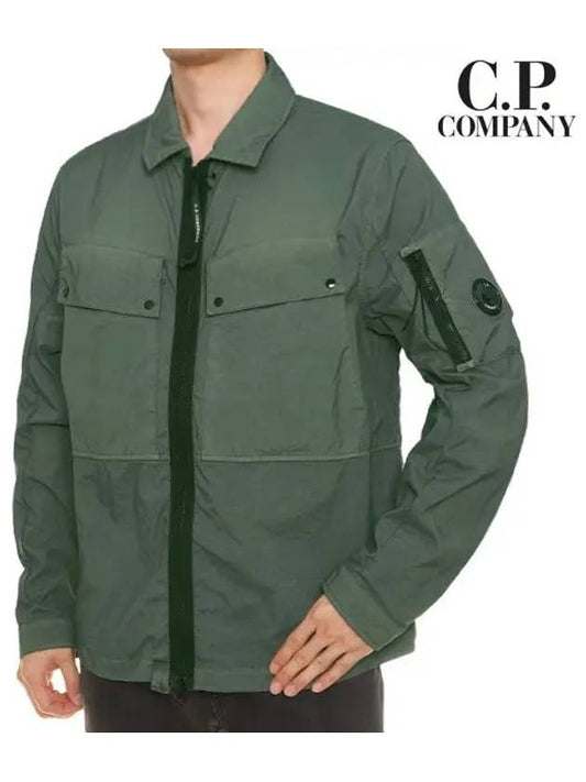 Men's Lens Wappen Nylon Zip-up Jacket Khaki - CP COMPANY - BALAAN.