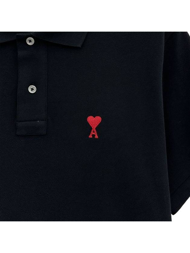 Heart Logo Polo Shirt Black - AMI - BALAAN 5