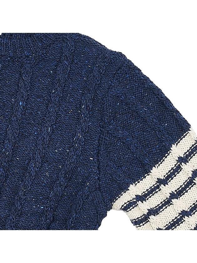 Donegal Twist Cable 4-Bar Classic Crewneck Knit Top Blue - THOM BROWNE - BALAAN 5